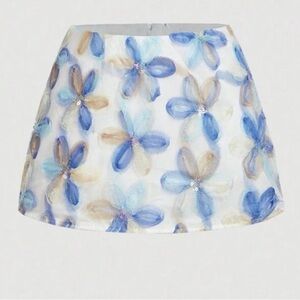 Floral Blue and Cream Women's Skort